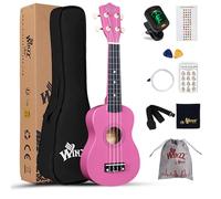 Winzz Ukulele Soprano Adulti, Ukulele Bambini Legno, 21 Pollici Ukulele Principianti, Fucsia Scuola Media Kit con 9 Accessori, Adesivo per Tastiera, Carta degli Accordi