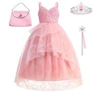 WIOLETA Costume da principessa viola da bambina con corona e bacchetta magica per 3-11 anni
