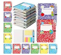 Wiooffen 10 pcs A6 Spiral Composition Notebooks with Sticky Notes Ballpoint Pens, 5.5" x 4" Colorful Marble Design Journals Party Favors Back To School Gifts for Teacher Student Classroom Supplies