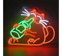 WIOSOUL Insegna al neon a forma di gatto che beve birra con luminosità regolabile, alimentata tramite USB, luce al neon da appendere per casa, bar, pub, feste (gatto)