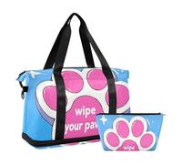 Wipe Your Paws - Borsa da palestra con artigli di gatto rosa, con simpatico e divertente motivo a forma di artigli di gatto, per la notte, con borsa da viaggio, set da 2 pezzi, pulire le zampe Cartoon