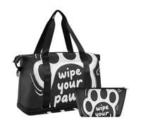 Wipe Your Paws - Borsone da viaggio oversize con motivo a forma di artigli di gatto bianco, con cinghia regolabile, per escursionismo, multifunzionale, pulire le zampe Cartoon carino divertente gatto