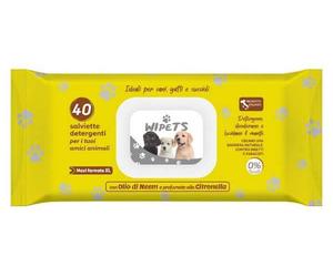 Wipets Salviettine Detergenti per Animali con Olio di Neem e Citronella - 40 Pezzi