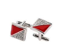 WIPPWER One Pair Men's Fashion Cufflinks Crystal Silver Color Button Tie Clips for Gentleman Shirt Wedding Cuff Links(Red)
