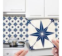 WIQUYBML Adesivi per Piastrelle 15x15 cm, Stile retrò, Stelle Blu, autoadesivi, Impermeabili, Ideali per Decorare pareti di Cucina e Bagno (10 Pezzi)