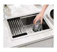 WIQUYBML Lavello da Bar Piccolo in Acciaio Inox 304 con scolabicchieri, lavello di Preparazione a Vasca Singola, pomello di Scarico per postazione di Lavoro, Tubo di Scarico, lavabicchieri