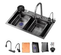 WIQUYBML Lavello da Cucina a Cascata di Grandi Dimensioni con Rubinetto Estraibile, Accessori per la Pulizia e Lo Scarico delle Tazze, lavello da postazione di Lavoro a Una Vasca, lavello i