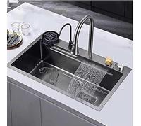 WIQUYBML Lavello da Cucina a Cascata, in Acciaio Inox Commerciale con Rubinetto, Vasca per Verdure Multifunzionale Singola per casa, Ristorante, Scuola (Dimensioni: 68 * 45 * 22 cm, Colore: Grigio)
