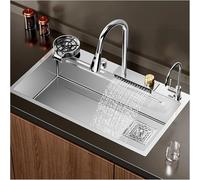 WIQUYBML Lavello da Cucina a Cascata, in Acciaio Inox Commerciale con Rubinetto, Vasca per Verdure Multifunzionale Singola per casa, Ristorante, Scuola (Dimensioni: 75 * 45 * 22 cm, Colore: Argento)