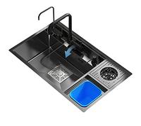WIQUYBML Lavello da Cucina in Acciaio Inox - Lavello da Incasso a Cascata Flying Rain con Vasca Singola, Piano di Lavoro Pieghevole ad Arco e lavabicchieri, 78x46 cm
