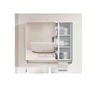 WIQUYBML Mobiletto da Bagno con Specchio da Parete da 80 cm e Robusto Contenitore con Specchio ad Alta Definizione, Design Moderno, spazioso Spazio per Gli Oggetti Essenziali del Bagno (Bianco)