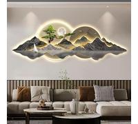 WIQUYBML Scultura da Parete 3D con Luce LED - Decorazione Orientale Moderna, Design Tradizionale in Pino - Opera d'Arte da Appendere alla Parete per la Decorazione della casa, 150x50 cm