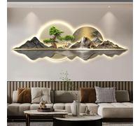 WIQUYBML Scultura da Parete 3D con Luce LED - Decorazione Orientale Moderna, Design Tradizionale in Pino - Opera d'Arte da Appendere alla Parete per la Decorazione della casa, 150x50 cm