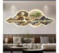 WIQUYBML Scultura da Parete 3D con Luce LED - Decorazione Orientale Moderna, Design Tradizionale in Pino - Opera d'Arte da Appendere alla Parete per la Decorazione della casa, 150x50 cm