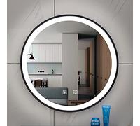 WIQUYBML Specchio da Bagno a LED, Rotondo, antiappannamento, con Pulsante Smart Touch, Luce Bianca/Calda, 50 cm/60 cm, 70 cm, 80 cm, Bordo Nero (Luce Bianca, 80 cm/31,5 Pollici)