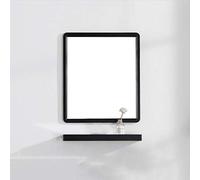 WIQUYBML Specchio da Parete Rettangolare Nero con mensola - Cornice in Ferro autoadesiva per Bagno e Camera da Letto, Elegante Interno per corridoio e Soggiorno