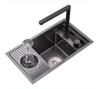 WIQUYBML Vasca Singola in Acciaio Inox Invisibile con idropulitrice ad Alta Pressione, Isola Centrale, Mini lavabo, Rubinetto di Sollevamento a Sette Caratteri (Colore: Nero, Dimensioni: 70x40 cm)