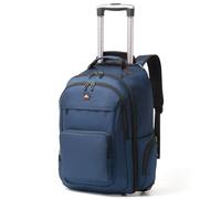 WIRABO Zaino con ruote, trolley da 17,3 pollici, borsa da viaggio con ruote, grande zaino per uomo lavoro, college, Blu