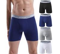 wirarpa Boxer Uomo Cotone Elasticizzato Mutande Uomo Intimo Maschile con Vola Aperta Pacco da 4 Multicolore-Nero Grigio Bianco Blu Scuro Dimensione M