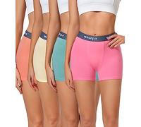 wirarpa Culotte Donna Cotone Mutande Boxer Pantaloncini Sottogonna Anti-sfregamento Short 3'' Inseam Pacco da 4 Arancione Chiaro Rosa Menta Giallo Taglia XL