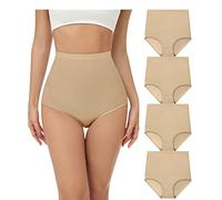 wirarpa Mutande Donna Cotone Vita Super Alta Slip Donna Mutantina Elastiche Culotte Piena Copertura Pacco da 4 Beige Taglia L