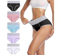 wirarpa Mutande Donna Vita Alta Slip Cotone Mutantina Elastiche Pantaloncini Post Parto Pacco da 5 Multicolori-D Taglia L