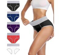 wirarpa Mutande Donna Vita Alta Slip Cotone Mutantina Elastiche Pantaloncini Post Parto Pacco da 5 Multicolori-B Taglia M