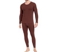 wirarpa Set di Intimo Termico Uomo Cotone - Maglia a Maniche Lunghe Leggera e Pantaloni da Pigiama, Marrone Cioccolato, Taglia L