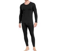 wirarpa Set di Intimo Termico Uomo in Cotone - Maglia Termica a Maniche Lunghe Leggera e Pantaloni da Pigiama, Nero, Taglia L