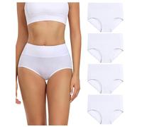wirarpa - Slip da Donna in Cotone, a Vita Alta, Copertura Completa, Confezione Multipla, Bianco (White-4 Pack), Medium