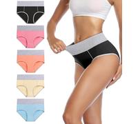 wirarpa Mutande Donna Vita Alta Slip Cotone Mutantina Elastiche Pantaloncini Post Parto Pacco da 5 Multicolori-C Taglia L