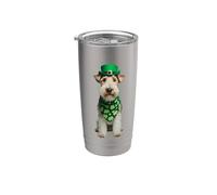 Wire Fox Terrier Dog St Patrick's Day Proprietario di Saint Paddy Bicchiere termico in acciaio inox doppia parete