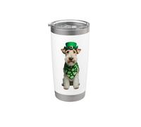 Wire Fox Terrier Dog St Patrick's Day Proprietario di Saint Paddy Bicchiere termico in acciaio inox doppia parete