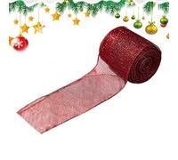 Wired Christmas Ribbon, Ribbon Roll, 196.85x2.5 Inches Size Festive Red Design, Linen and Wire Material For Tree Garland Crafts, Wreaths, Mailbox, Centerpiece, Making