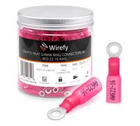 Wirefy 150 PZ Connettori Occhiello M3.5 - Kit Terminali Anello Termoretraibili - Capicorda Elettrici Crimpare - Rosso 0,34-1,5 mm²