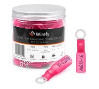 Wirefy 150 PZ Connettori Occhiello M4 - Kit Terminali Anello Termoretraibili - Capicorda Elettrici Crimpare - Rosso 0,34-1,5 mm²