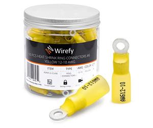 Wirefy 90 PZ Connettori Occhiello M3.5 - Kit Terminali Anello Termoretraibili - Capicorda Elettrici Crimpare - Giallo 4-6 mm²