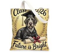 Wirehaired Pointer Dog Congrats Grad Canvas Tote Bag per lo shopping 13 * 15, Diploma di laurea Borsa della spesa riutilizzabile per donne, classe 2026 Beach pittura estetica decorazione regalo