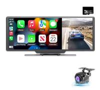 Wireless Apple Carplay Android Auto 10" Monitor Autoradio Bluetooth DVR Telecamera di backup per veicoli Registratore di guida con scheda 32G 2 Kit monitor per retromarcia schermo diviso, DC 9V-36V