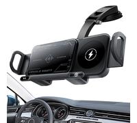 Wireless Car Charger - ABS Magnetic Phone Mount, Coil Holder | 15W Fast Charging Stand With Foldable Design Feature, Air Vent Dashboard Console Use For Auto Mobile Travel Daily Commute