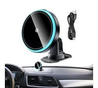 Wireless Car Charger Mount, Auto Cellphone Cradle, 15W Magnetic Charging Stand, Versatile Hands Smartphone Holder for Center Console, RV, Dashboard Use, Black Colored