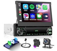 Wireless Carplay Autoradio 1 Din mit Android Auto Bluetooth 7 Pollici Schermo Retrattile Manualmente Autoradio con Mirror Link FM Radio USB/EQ/AUX/Type C Controllo del Volante Telecamera Posteriore