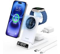 Wireless Charger for Apple Charging Station, Magnetic 3 in 1 Charging Station with Clock for iPhone 17/16/15/14/13/12 Series, Watch Charger Stand for iWatch 10/9/8/AirPods (Adapter Included)