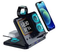 Wireless Charging Station - Black Color Foldable Wireless Charger Station with Temperature Display | Reusable Multiple Device Adapter Dock, Intelligent and Safe Portable for Home Office