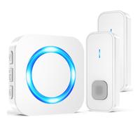 Wireless Doorbell,1300ft Long Range Waterproof Cordless Door Bell Chime Kit, 2 Remote Push Buttons 1 Plug-in Receiver with 55 Ringtones 5 Volume, Flashing LED, for Front or Back doorbell Sets, White