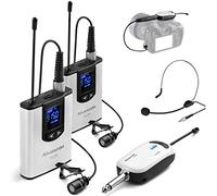 Wireless Headset Lavalier Microphone System -Alvoxcon Dual Wireless Lapel Mic for iPhone, DSLR Camera, PA Speaker, YouTube, Podcast, Video Recording, Conference, Vlogging, Church, Interview, Teaching…
