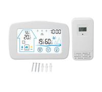 Wireless Hygrometro Termometro Backlight Touchscreen Pulsante Previsione Meteo Temperatura Umidità interna esterna (Bianco)
