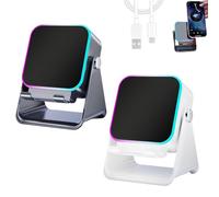 Wireless Induction Audio Speaker Stand, Foldable Phone Bracket Speaker with Ambient Light - Portable & Stylish Stand for Music & Hands-Free Viewing, Home & Office Use (White+Black)