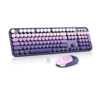 Wireless Keyboard and Mouse Combo, Full Size Typewriter Retro Round Computer Keyboard, Cute Optical Mouse Wireless, Plug and Play, for Laptop, PC, Computer