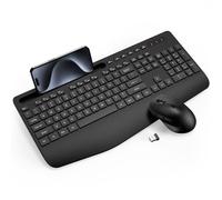 Wireless Keyboard and Mouse Combo - Full-Sized Ergonomic Keyboard with Wrist Rest, Phone Holder, Sleep Mode, Silent 2.4GHz Cordless Keyboard Mouse Combo for Computer, Laptop, PC, Mac, Windows -Trueque